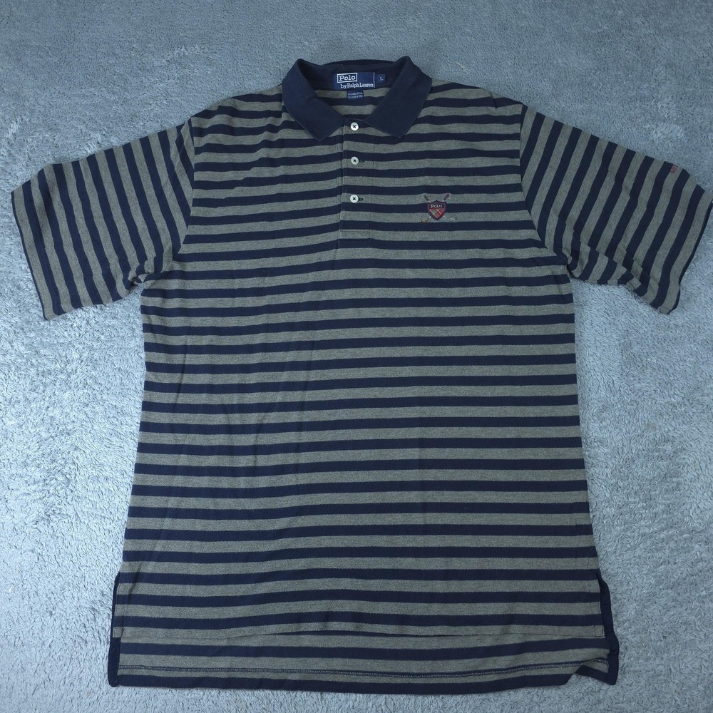 Vintage Polo Ralph Lauren Polo Shirt Mens Large Blue Green Striped Golf Crest